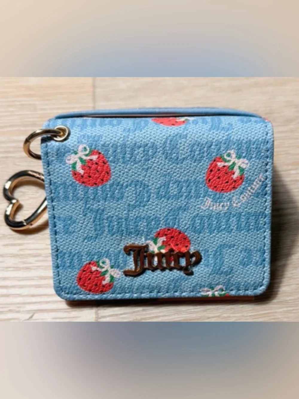 Juicy Couture Light Blue Strawberry Card Wallet with Heart Keyring